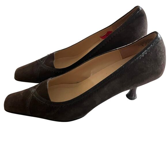 Anne Klein Chocolate Brown Suede Square Toe Kitten Heel Pumps Size 8.5M - Picture 4 of 8